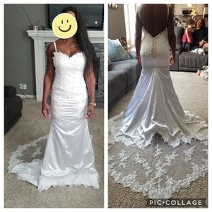 Beautiful Beaded Satin and Lace Wedding Dress